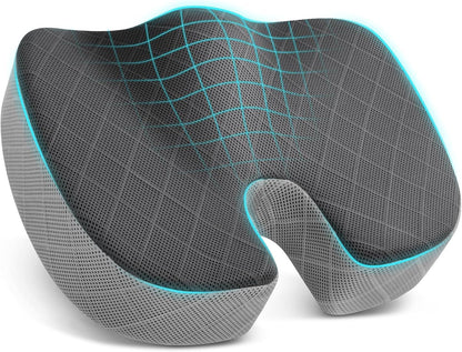 TushGuard Seat Cushion, Memory Foam Office Chair Cushion - Grey, Large