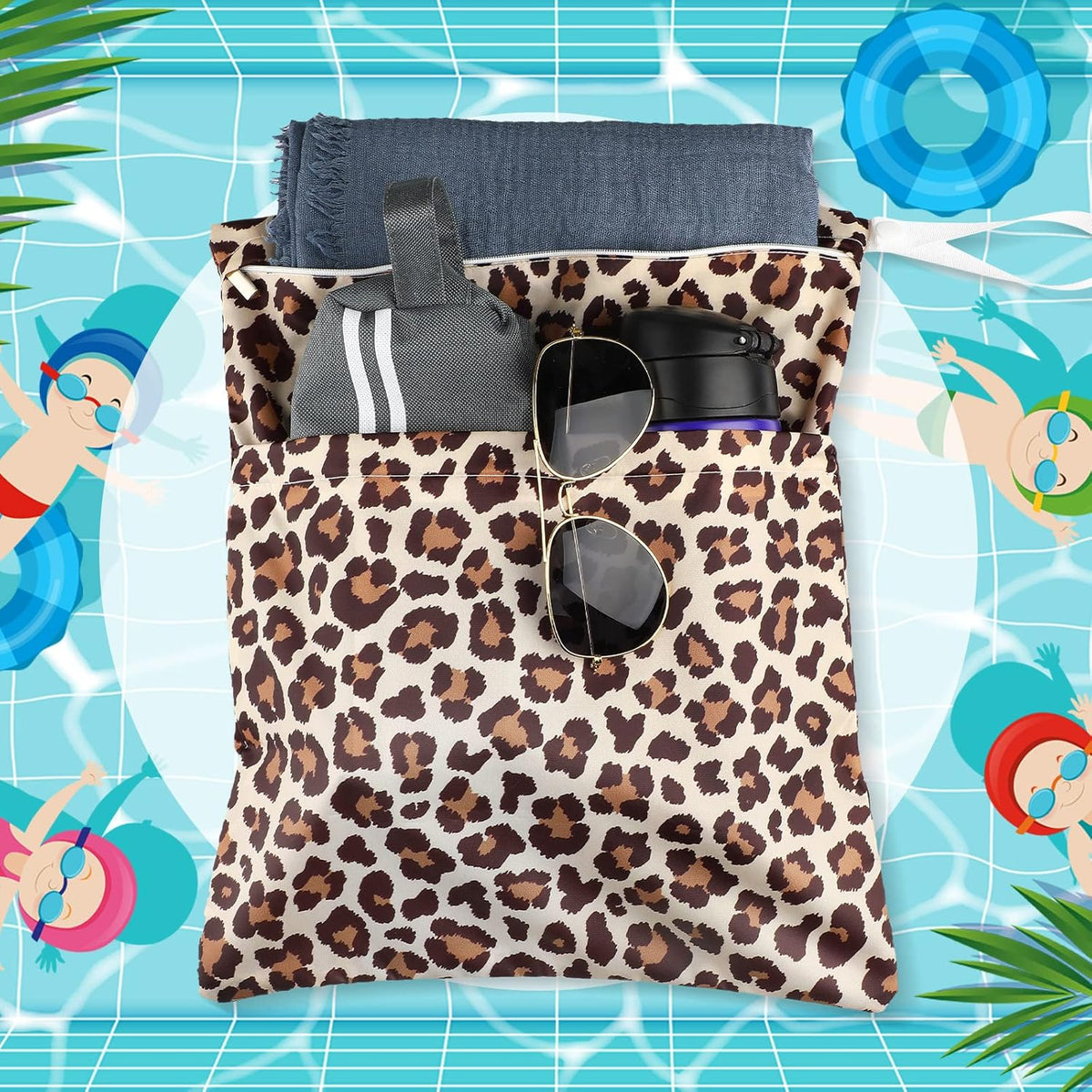 Frienda 4 Pack Wet Bags for Swimsuits, Waterproof Reusable Travel Wet Dry Bags with Zippered Pockets for Beach Pool Swimwear, Towels, Gym, Cloth Diapers, Summer Vacation Essentials(Nautical Style)