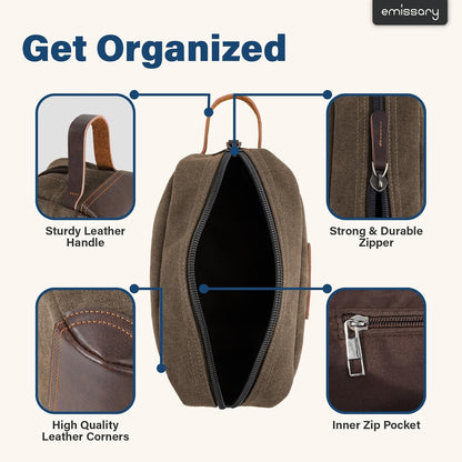 emissary Toiletry Bag for Men, Canvas Travel Toiletry Bag Men's Dopp Kit, Water-resistant Bathroom Bag Mens Shaving Kit, Travel Kit Small Bags, Shaving Bag, Toiletry Bags