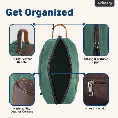 emissary Toiletry Bag for Men, Canvas Travel Toiletry Bag Men's Dopp Kit, Water-resistant Bathroom Bag Mens Shaving Kit, Travel Kit Small Bags, Shaving Bag, Toiletry Bags