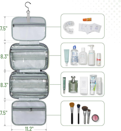 Ms. Pen- Travel Toiletry Bag Organizers, Green, Makeup Travel Bag for Toiletries with Hanging Hook, Water-Resistant