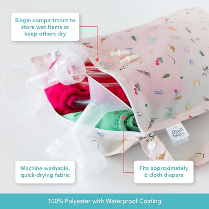 Bumkins Waterproof Wet Bag for Baby, Travel, Swim Suit, Cloth Diapers, Pump Parts, Pool, Beach, Gym Clothes, Toiletry, Hook to Stroller, Daycare, Zipper Reusable Wetdry Packing Pouch, Jungle