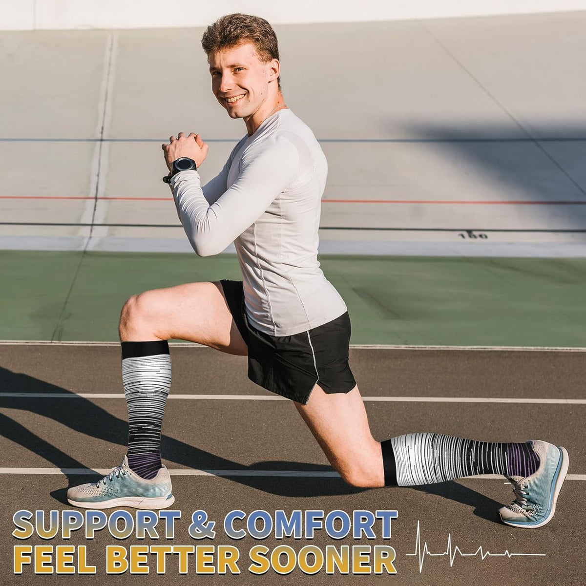 Sooverki Copper Compression Socks for Men & Women 8 Pack 15-20mmHg - Knee High Stockings Best Support for Running Athletic