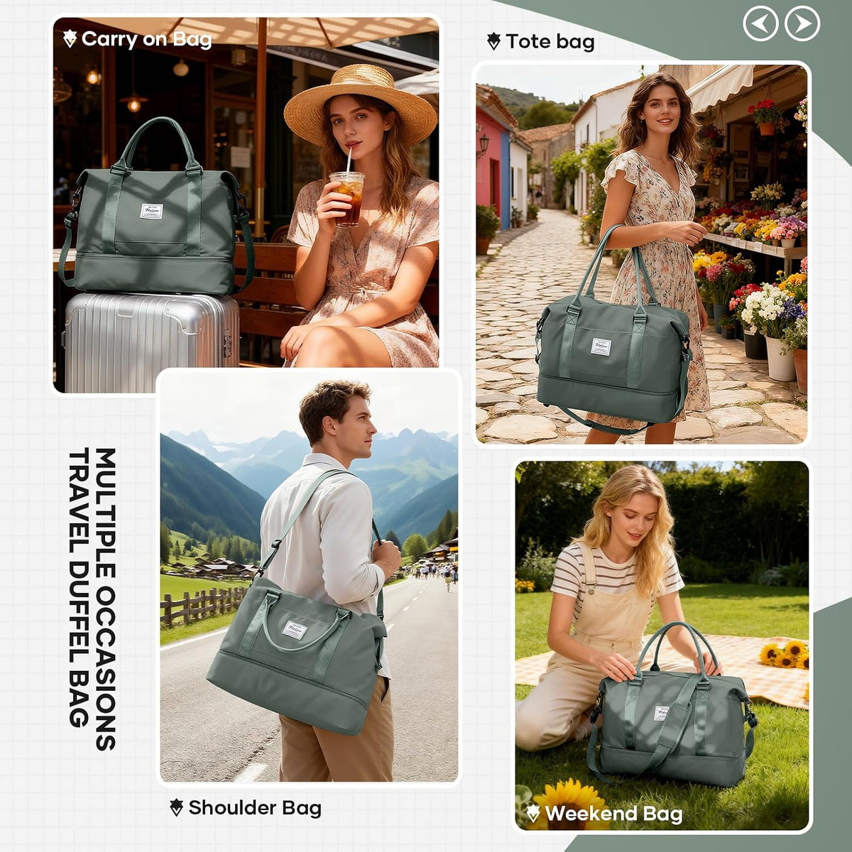 Travel Duffel Bag, Sports Tote Gym Bag, Shoulder Weekender Overnight Bag for Women - Colors B