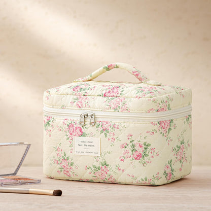 HBselect Quilted Makeup Bag, 3PCS Cotton Large Travel Makeup Bag, Cute Floral Coquette Make up Bag Cosmetic Bag Toiletry Bag for Women Girls - Colors B