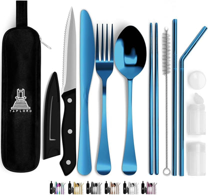 Taplord Portable Travel Silverware Set With Case, Includes of Travel Utensils With Case, Stainless Steel Flatware Set For Camping, Lightweight (Black)