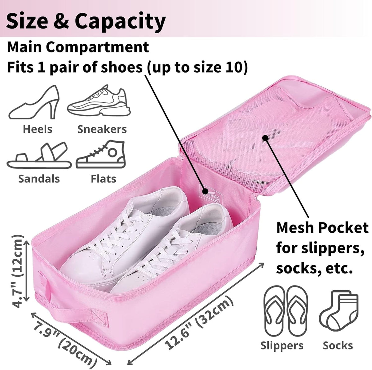 tianzong Travel Shoe Bag with Handle Holds 2 Pairs of Shoes, Shoe Packing Cubes for Travel (Black, 2 Pack)