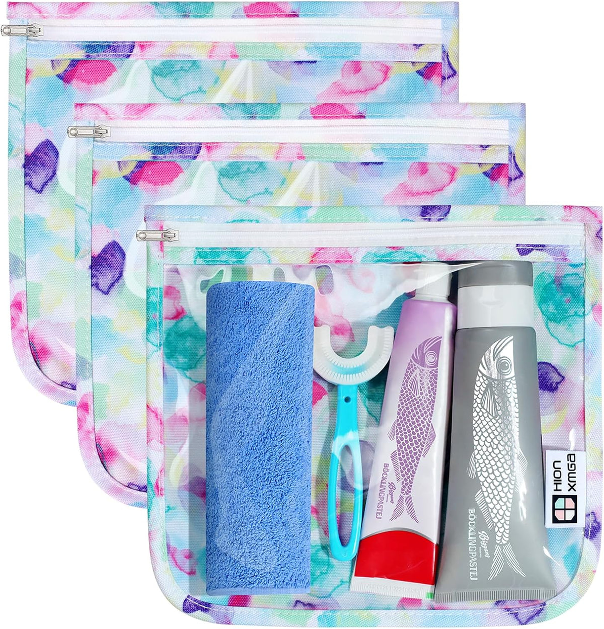 HIONXMGA TSA Approved Toiletry Bag, Set of 3 Clear Travel Toiletry Bag Quart Size Zipper Travel Pouch, Waterproof Makeup Cosmetic Bag for Women Men Kids Toiletries Carry on, Cacti A
