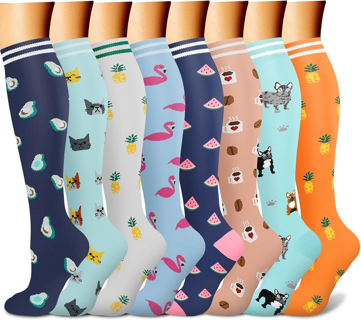 CHARMKING Compression Socks for Women & Men Circulation (8 Pairs) 15-20 mmHg Best Calf Socks Support for Athletic Cycling - Colors B