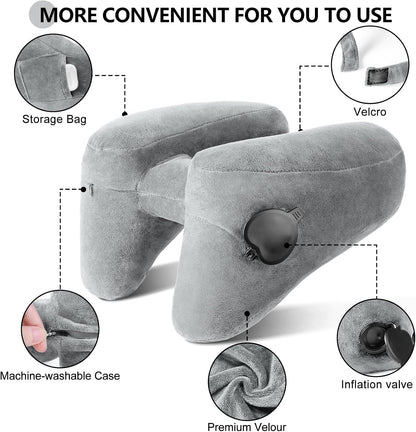 Sunany Travel Neck Pillow for Airplane Pillow Comfortably Supports Head, Neck and Chin, Inflatable Travel Pillow with Soft Velour Cover and Portable Drawstring Bag (Black, H-Shape)
