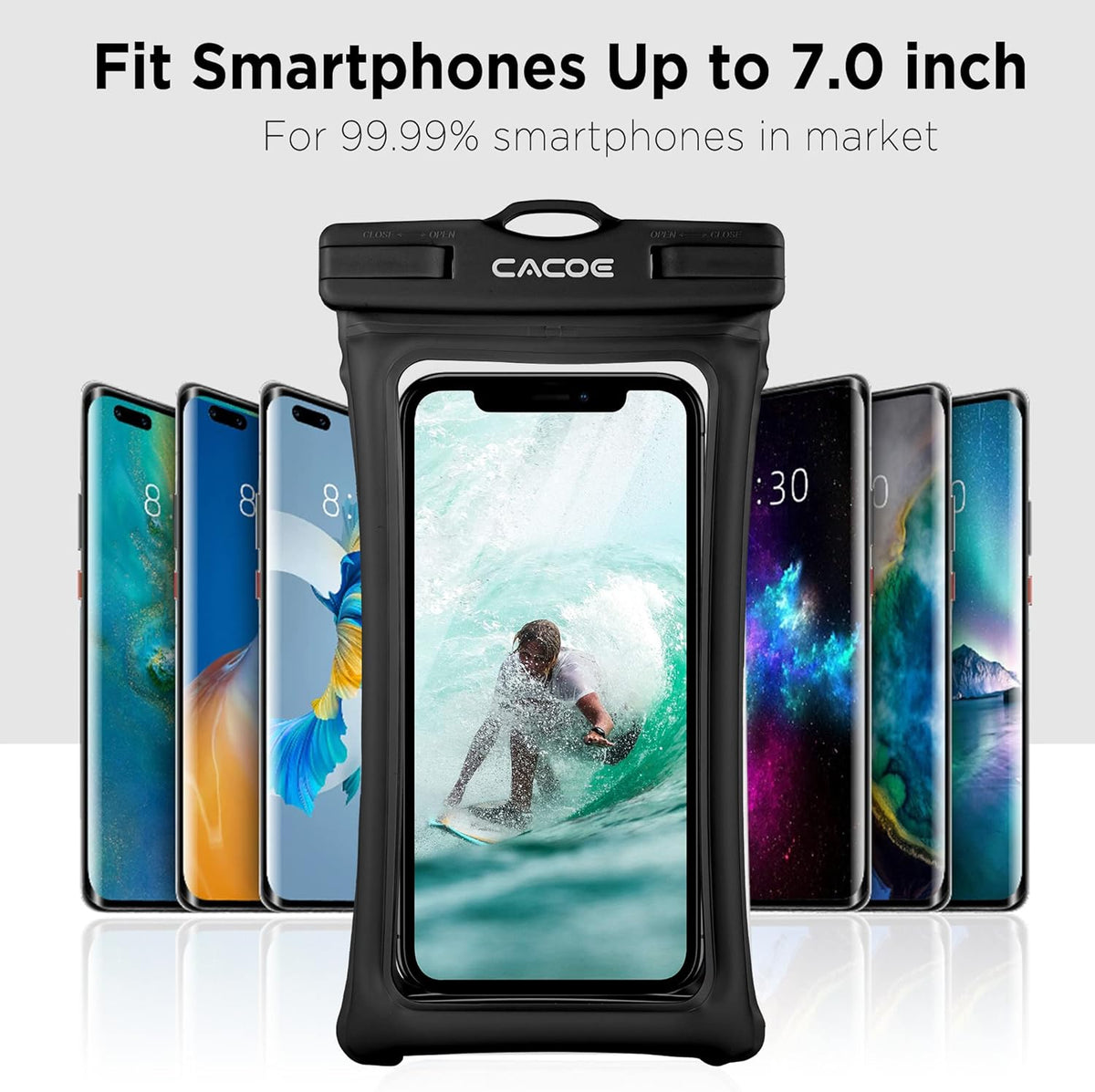 CACOE [Floatable] Floating Universal IPX8 Waterproof Phone Case 2 Pack-Up to 7.0",Adjustable Lanyard Phone Pouch,Cellphone Dry Bags for Vacation Beach Pool Kayak Cruise Travel Essentials（Black+Green）