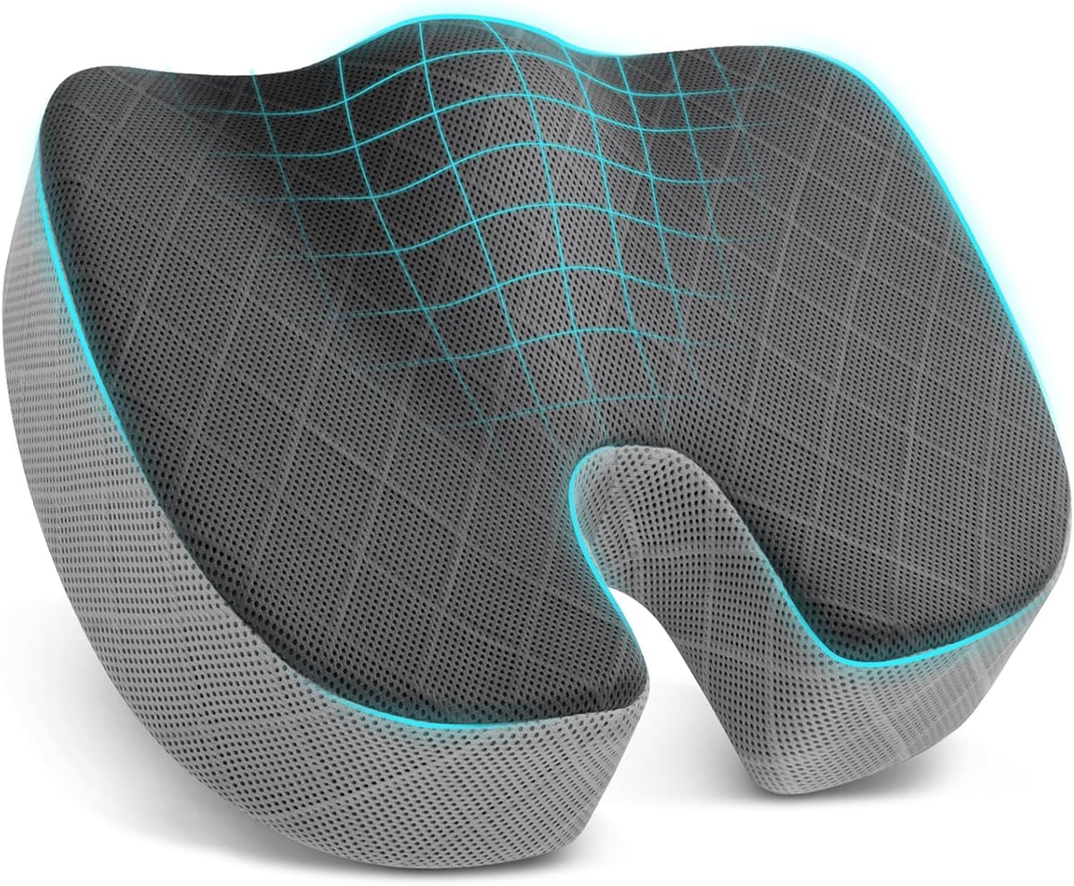 TushGuard Seat Cushion, Memory Foam Office Chair Cushion - Grey, Large