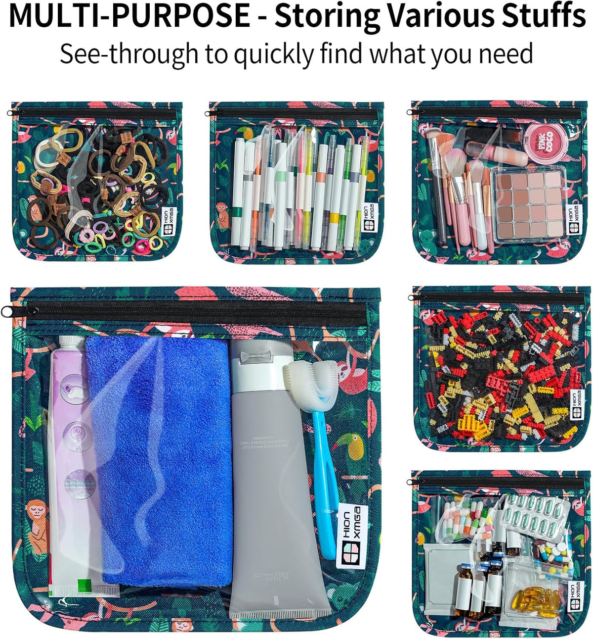 HIONXMGA TSA Approved Toiletry Bag, Set of 3 Clear Travel Toiletry Bag Quart Size Zipper Travel Pouch, Waterproof Makeup Cosmetic Bag for Women Men Kids Toiletries Carry on, Cacti A