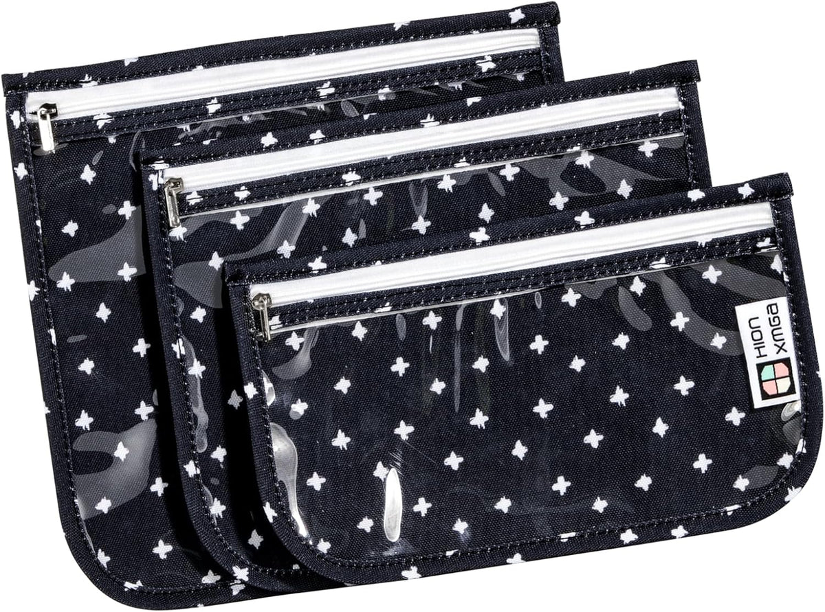 HIONXMGA TSA Approved Toiletry Bag, Set of 3 Clear Travel Toiletry Bag Quart Size Zipper Travel Pouch, Waterproof Makeup Cosmetic Bag for Women Men Kids Toiletries Carry on, Cacti A