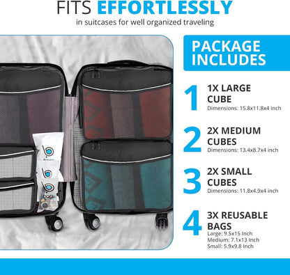 bago 7 Pcs Packing Cubes for Travel - 4 Travel Packing Cubes for Suitcases with 3 ZipLock Bags - Luggage Organizer Bags to Get Maximum Storage, Save Time & Effort to Pack (Green Red PurpleYellow)