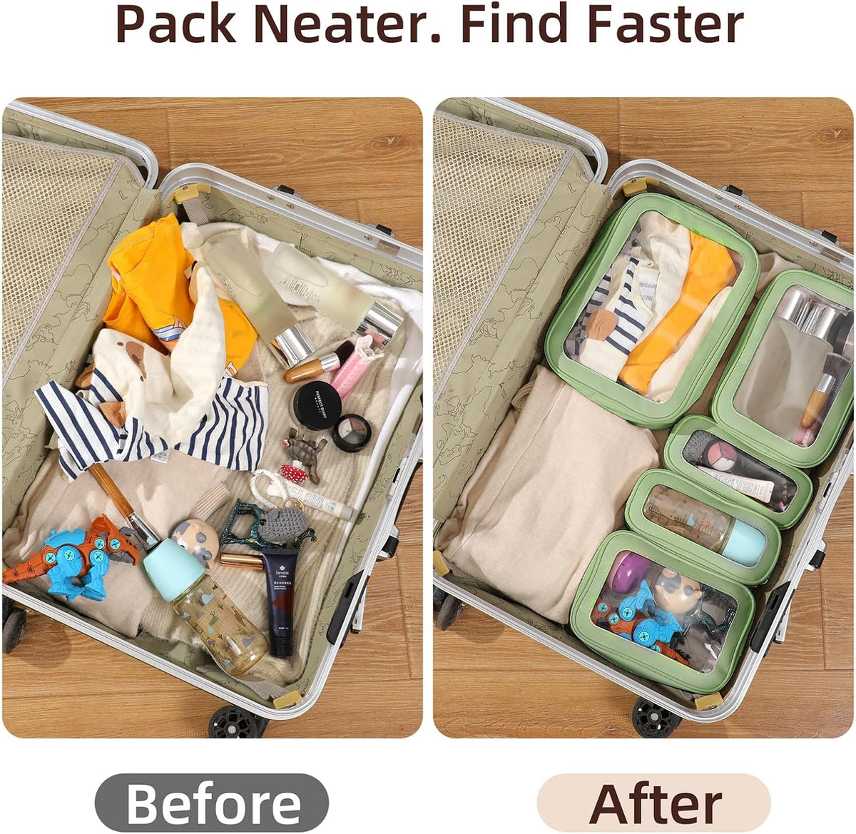 Diaper Bag Organizer Pouch Set, Clear Organizer Bags, TSA Approved Toiletry Bag, Clear Waterproof Cosmetic Bags with Zipper, Purse Organizer Pouches, Travel Organizer Bags for Woman and Kids