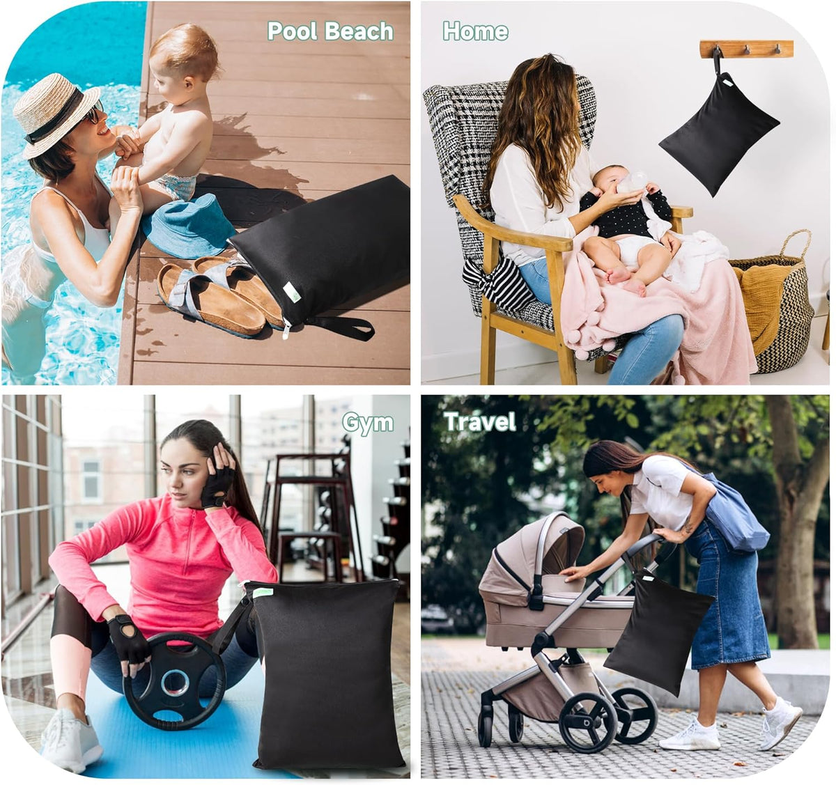 wegreeco Wet Dry Bag for Baby Swimsuit, Small Wet Dry Bag for Clothes Diaper and Breast Pump Parts, Large Baby bag for Travel,Gym Clothes,Beach,Pool,Extra Clothes (Chrysanthemum,2 Pack)
