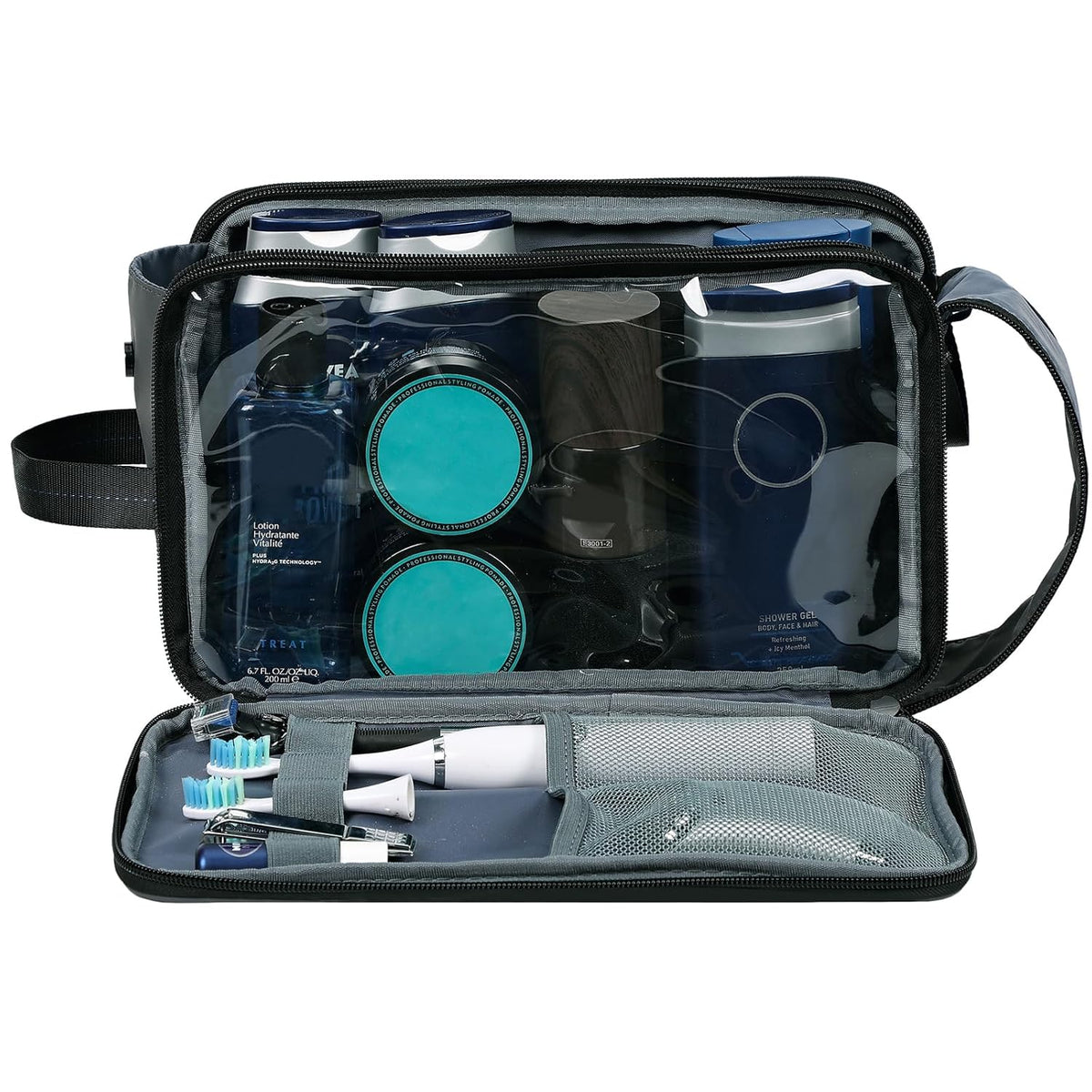 ZEEMO Travel Toiletry Bag for Men, Medium Water-Resistant Double-Sided Full-Open Dopp Kit, Versatile Organizer for Shower and Hygiene Accessories, Bathroom Essentials, Cosmetics, Black