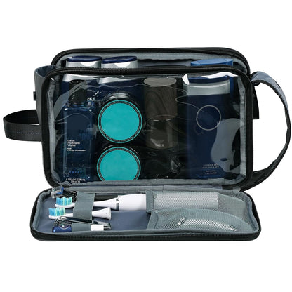 ZEEMO Travel Toiletry Bag for Men, Medium Water-Resistant Double-Sided Full-Open Dopp Kit, Versatile Organizer for Shower and Hygiene Accessories, Bathroom Essentials, Cosmetics, Black