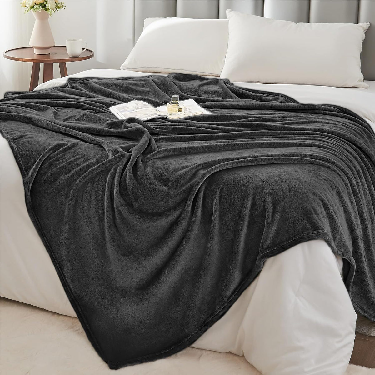 Fleece Blanket Soft Plush Throw for Couch Black 50"x60" - Colors A