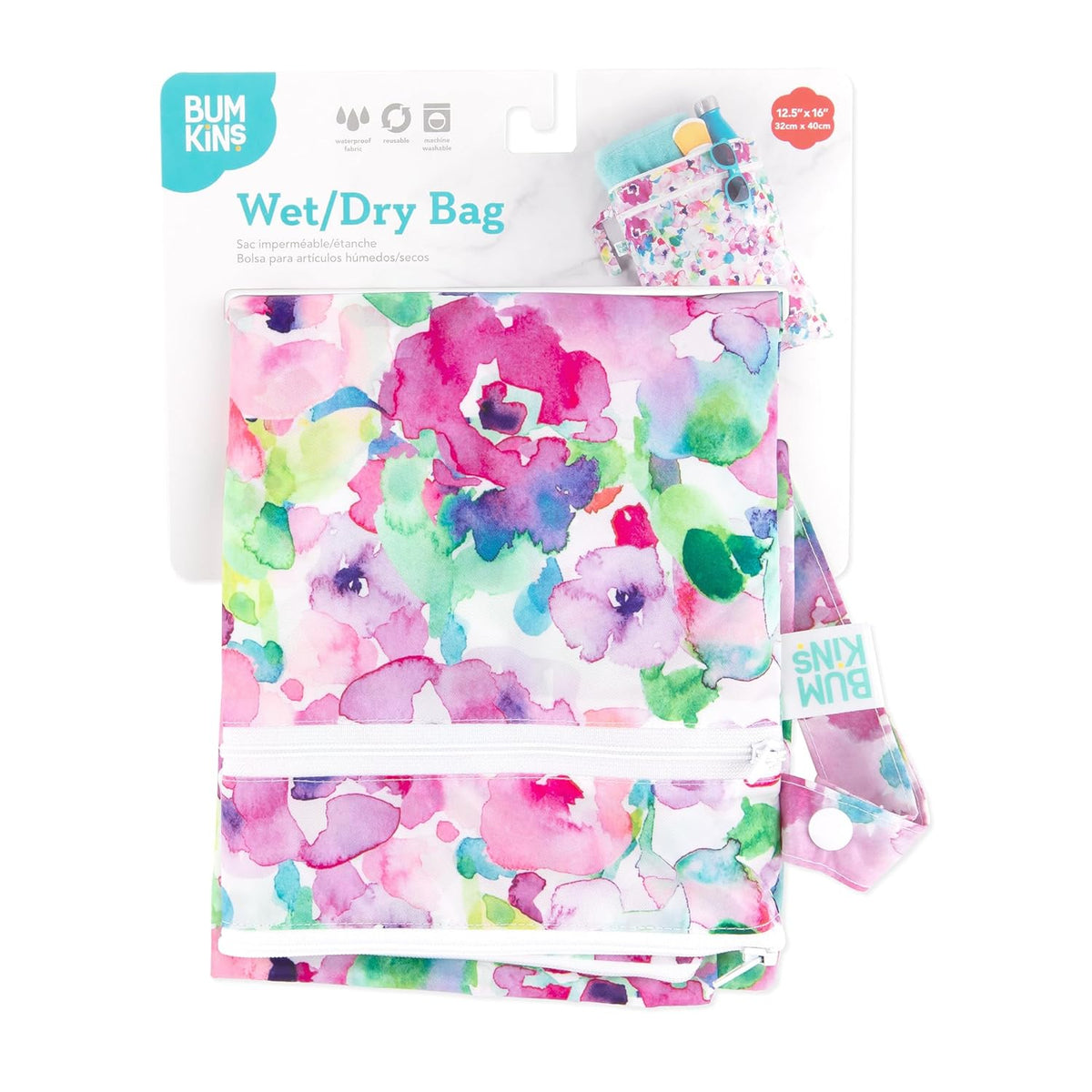 Bumkins Waterproof Wet Bag for Baby, Travel, Swim Suit, Cloth Diapers, Pump Parts, Pool, Beach, Gym Clothes, Toiletry, Hook to Stroller, Daycare, Zipper Reusable Wetdry Packing Pouch, Jungle
