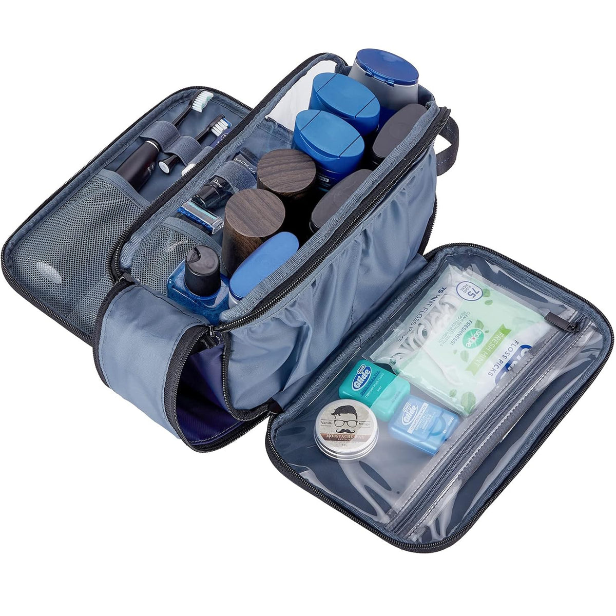 ZEEMO Travel Toiletry Bag for Men, Medium Water-Resistant Double-Sided Full-Open Dopp Kit, Versatile Organizer for Shower and Hygiene Accessories, Bathroom Essentials, Cosmetics, Black