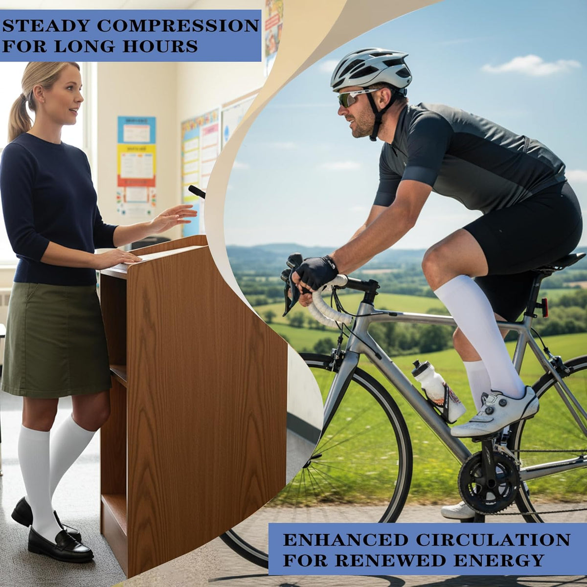 Sooverki Copper Compression Socks for Men & Women 8 Pack 15-20mmHg - Knee High Stockings Best Support for Running Athletic