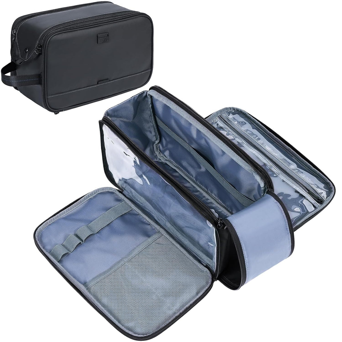 ZEEMO Travel Toiletry Bag for Men, Medium Water-Resistant Double-Sided Full-Open Dopp Kit, Versatile Organizer for Shower and Hygiene Accessories, Bathroom Essentials, Cosmetics, Black