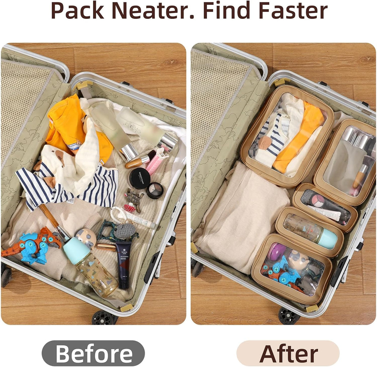 Diaper Bag Organizer Pouch Set, Clear Organizer Bags, TSA Approved Toiletry Bag, Clear Waterproof Cosmetic Bags with Zipper, Purse Organizer Pouches, Travel Organizer Bags for Woman and Kids
