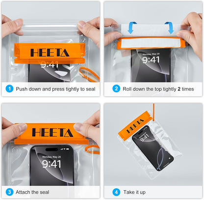 HEETA 5-Pack Clear Waterproof Dry Bag Pouch, Water Tight Cases Dry Bags Document Holder for Camera Mobile Phone Maps, Kayaking Boating