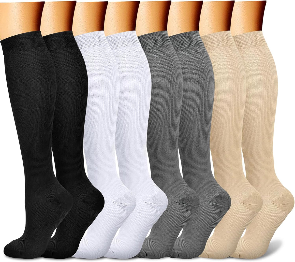 CHARMKING Compression Socks for Women & Men Circulation (8 Pairs) 15-20 mmHg Best Calf Socks Support for Athletic Cycling - Colors B
