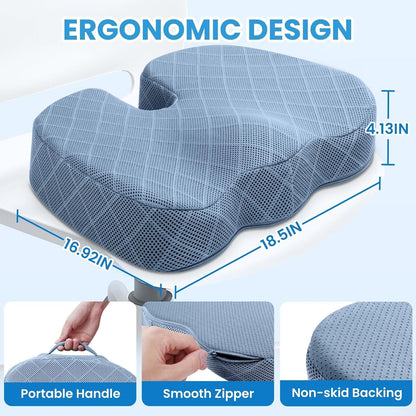 TushGuard Seat Cushion, Memory Foam Office Chair Cushion - Grey, Large