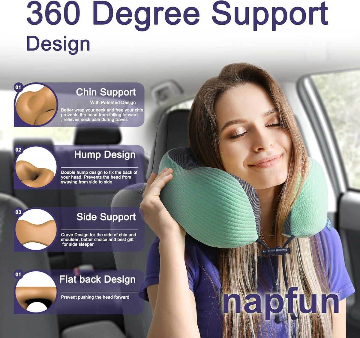 napfun Neck Pillow for Traveling, Upgraded Travel Neck Pillow for Airplane 100% Pure Memory Foam Travel Pillow for Flight Headrest Sleep, Portable Plane Accessories, Light Grey