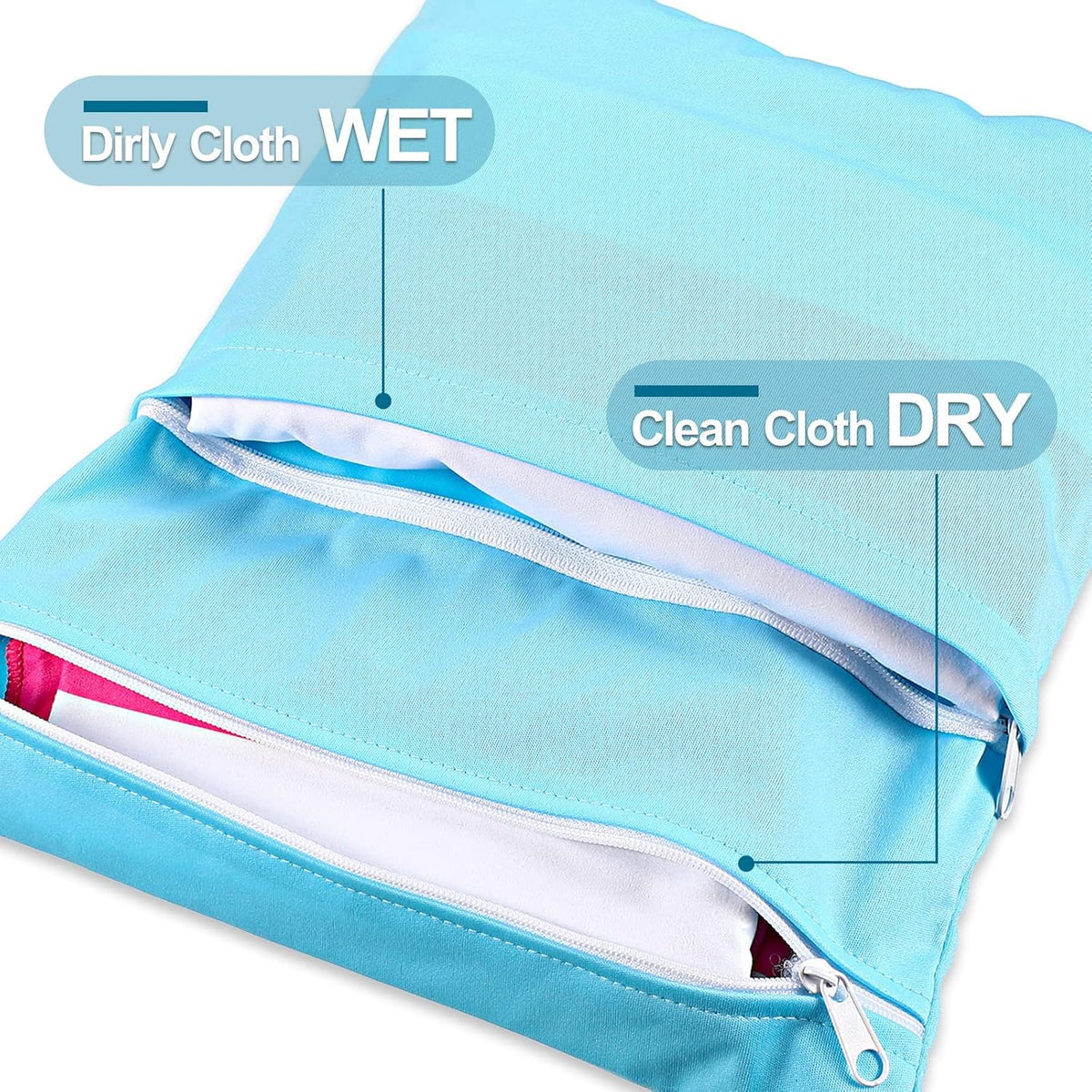 Woanger 10 Pack Wet Dry Bags for Baby Cloth Diapers Waterproof Reusable Travel Bags with Two Zippered Pockets Pool Beach Pouch for Swimsuit Beach Pool Daycare Yoga Gym Dirty Wet Clothe(Classic Color)