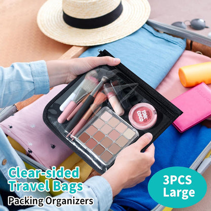 HIONXMGA TSA Approved Toiletry Bag, Set of 3 Clear Travel Toiletry Bag Quart Size Zipper Travel Pouch, Waterproof Makeup Cosmetic Bag for Women Men Kids Toiletries Carry on, Cacti A