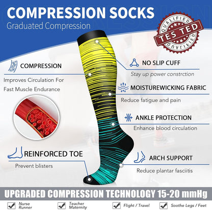 Sooverki Copper Compression Socks for Men & Women 8 Pack 15-20mmHg - Knee High Stockings Best Support for Running Athletic