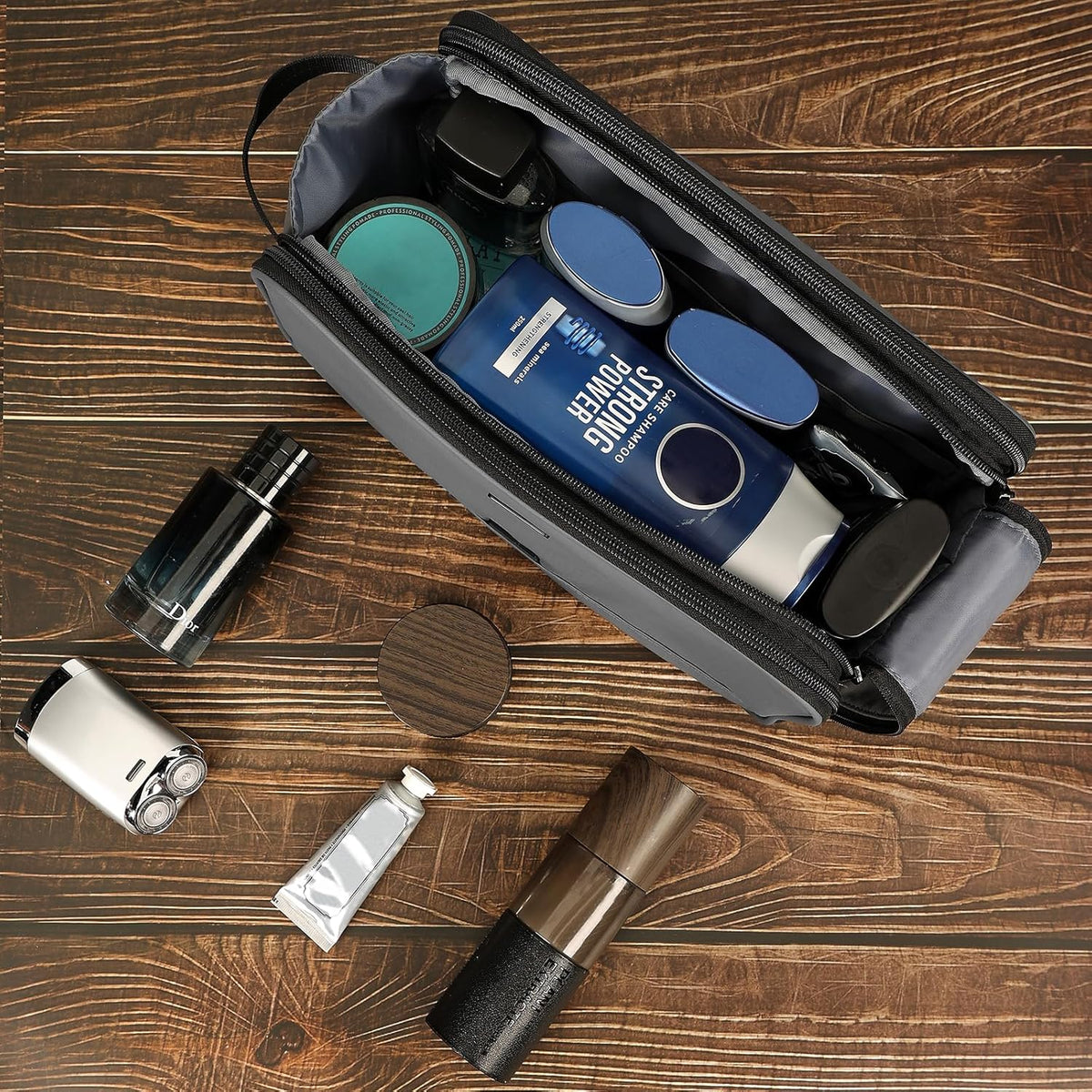 ZEEMO Travel Toiletry Bag for Men, Medium Water-Resistant Double-Sided Full-Open Dopp Kit, Versatile Organizer for Shower and Hygiene Accessories, Bathroom Essentials, Cosmetics, Black