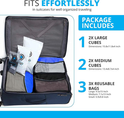 bago 7 Pcs Packing Cubes for Travel - 4 Travel Packing Cubes for Suitcases with 3 ZipLock Bags - Luggage Organizer Bags to Get Maximum Storage, Save Time & Effort to Pack (Green Red PurpleYellow)