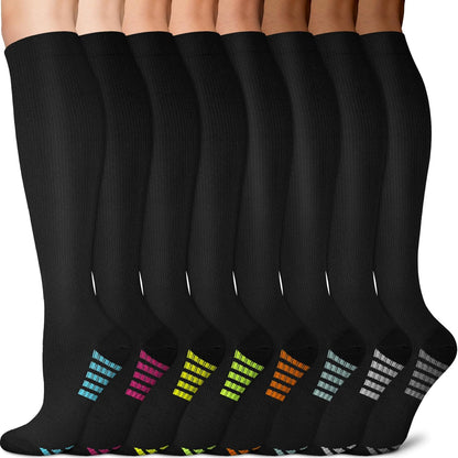 Sooverki Copper Compression Socks for Men & Women 8 Pack 15-20mmHg - Knee High Stockings Best Support for Running Athletic