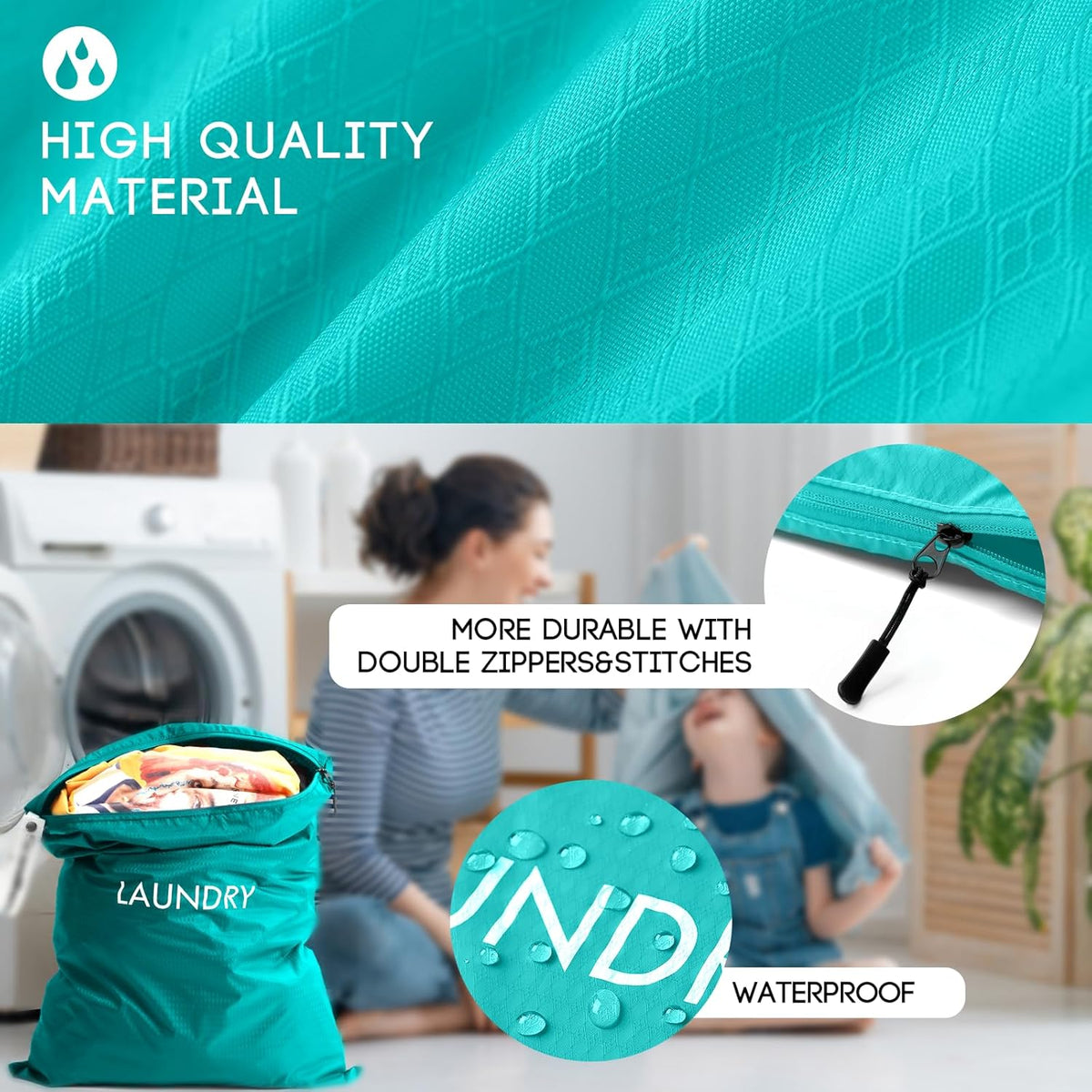 Travel Laundry Bag (Large + Medium) - Foldable Waterproof Washable Wet Dry Bag for Gym, Swimming, Yoga, and Workout Perfect for Dirty Clothes, Bathing Suits, Travel Accessories (Blue)