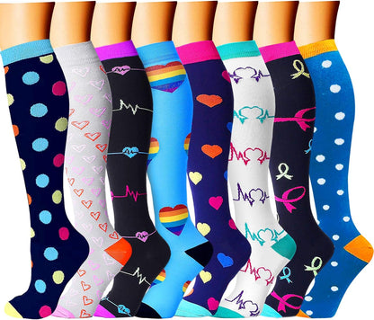 CHARMKING Compression Socks for Women & Men Circulation (8 Pairs) 15-20 mmHg Best Calf Socks Support for Athletic Cycling - Colors A