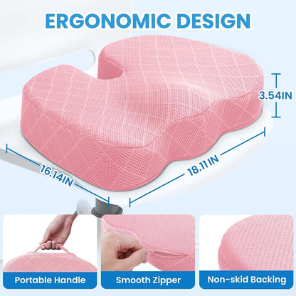 TushGuard Seat Cushion, Memory Foam Office Chair Cushion - Grey, Large