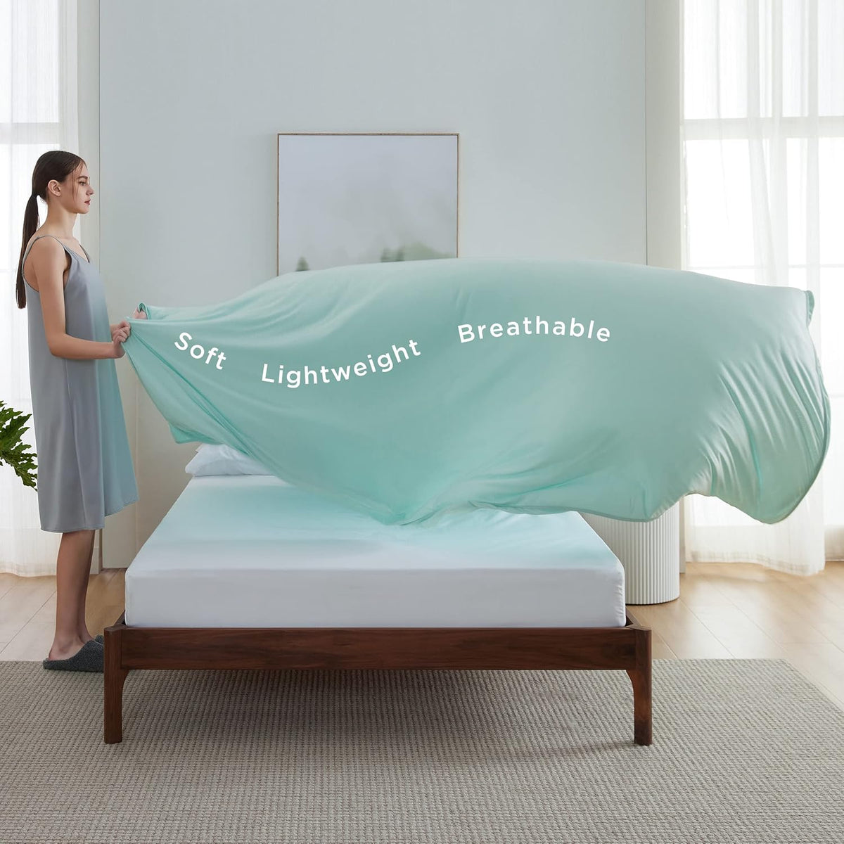 Bedsure Silky Soft Summer Cooling Blanket for Hot Sleepers, Rayon Derived from Bamboo Cold Throw Blanket for Couch, Lightweight Bed Cooling Throw Camping Picnic Travel Outdoor Dorm Essentials, 50x70