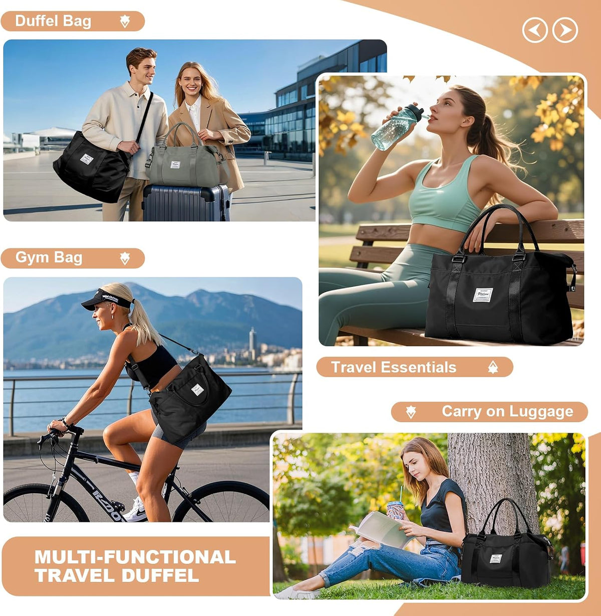 Travel Duffel Bag, Sports Tote Gym Bag, Shoulder Weekender Overnight Bag for Women - Colors A