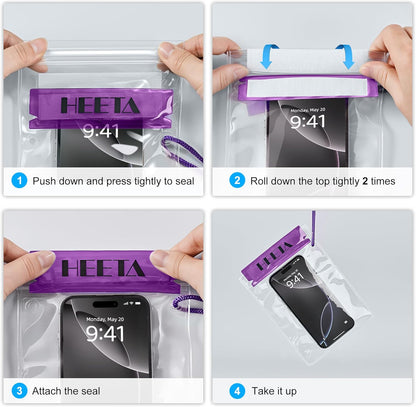 HEETA 5-Pack Clear Waterproof Dry Bag Pouch, Water Tight Cases Dry Bags Document Holder for Camera Mobile Phone Maps, Kayaking Boating