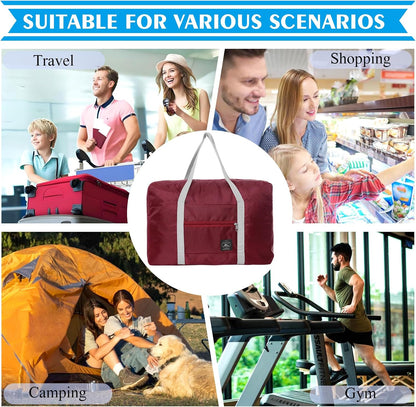Foldable Travel Duffel Bags 2PCS Tote Carry On Luggage Spirit Airlines Personal Item Sports Gym Weekender Overnight Bags for Women and Men (Red+Blue)