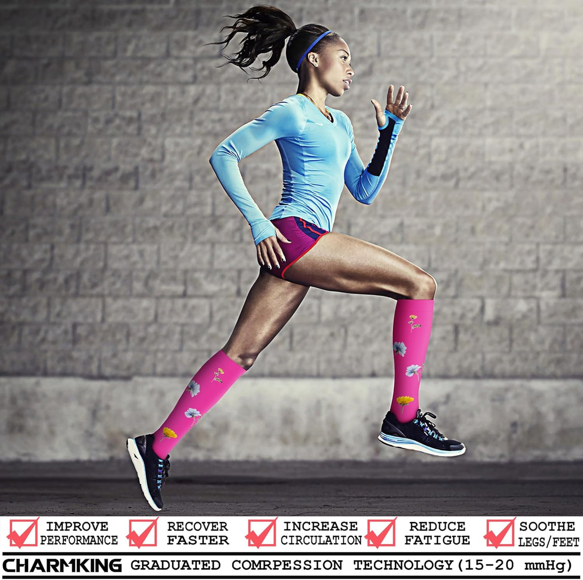 CHARMKING Compression Socks for Women & Men Circulation (8 Pairs) 15-20 mmHg Best Calf Socks Support for Athletic Cycling - Colors A