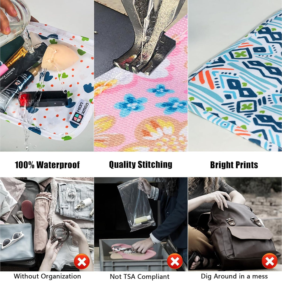 HIONXMGA TSA Approved Toiletry Bag, Set of 3 Clear Travel Toiletry Bag Quart Size Zipper Travel Pouch, Waterproof Makeup Cosmetic Bag for Women Men Kids Toiletries Carry on, Cacti A