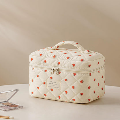 HBselect Quilted Makeup Bag, 3PCS Cotton Large Travel Makeup Bag, Cute Floral Coquette Make up Bag Cosmetic Bag Toiletry Bag for Women Girls - Colors B