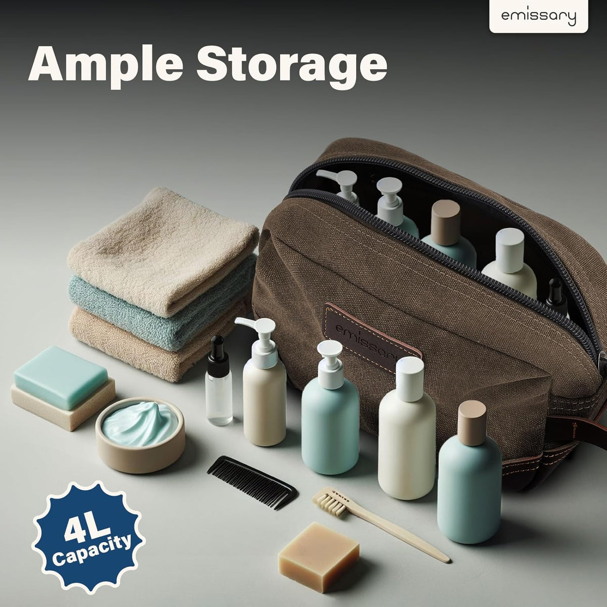 emissary Toiletry Bag for Men, Canvas Travel Toiletry Bag Men's Dopp Kit, Water-resistant Bathroom Bag Mens Shaving Kit, Travel Kit Small Bags, Shaving Bag, Toiletry Bags